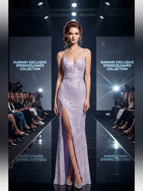Dresses & Skirts - Lilac Sequin Spaghetti-Strap Evening Gown